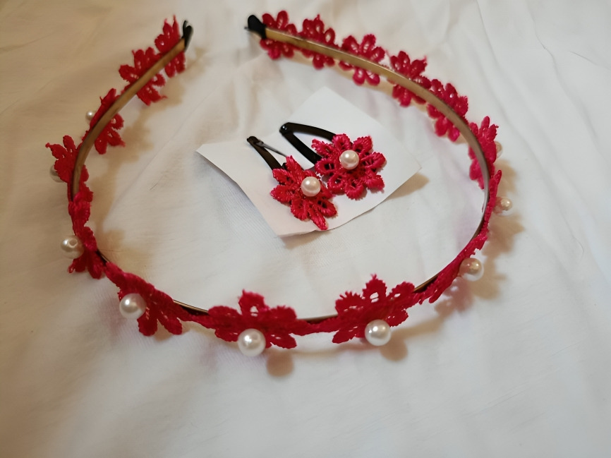 Red Pearl and Flower Headband - EWSELLS